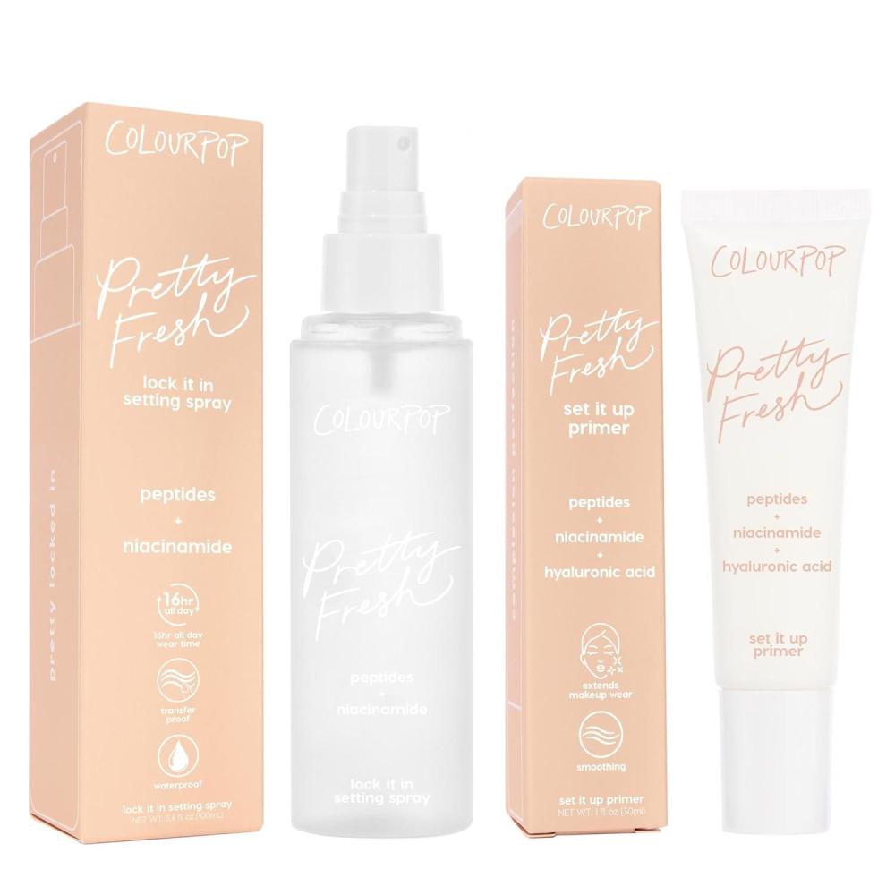 imageColourPop Pretty Fresh Makeup Prep amp Set Duo  Set It Up Primer Weightless CreamGel Lock It In Setting Spray UltraFine Mist Hydrating amp ShineControl Makeup Essentials