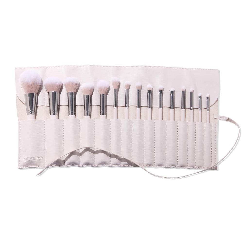 imageColourPop Stone Cold Brush Roll Face amp Eye Brush Set  Face amp Eye Makeup Brush Set  Made with Luxe Synthetic Vegan Bristles  Includes Holder 15 CountStone Cold Set