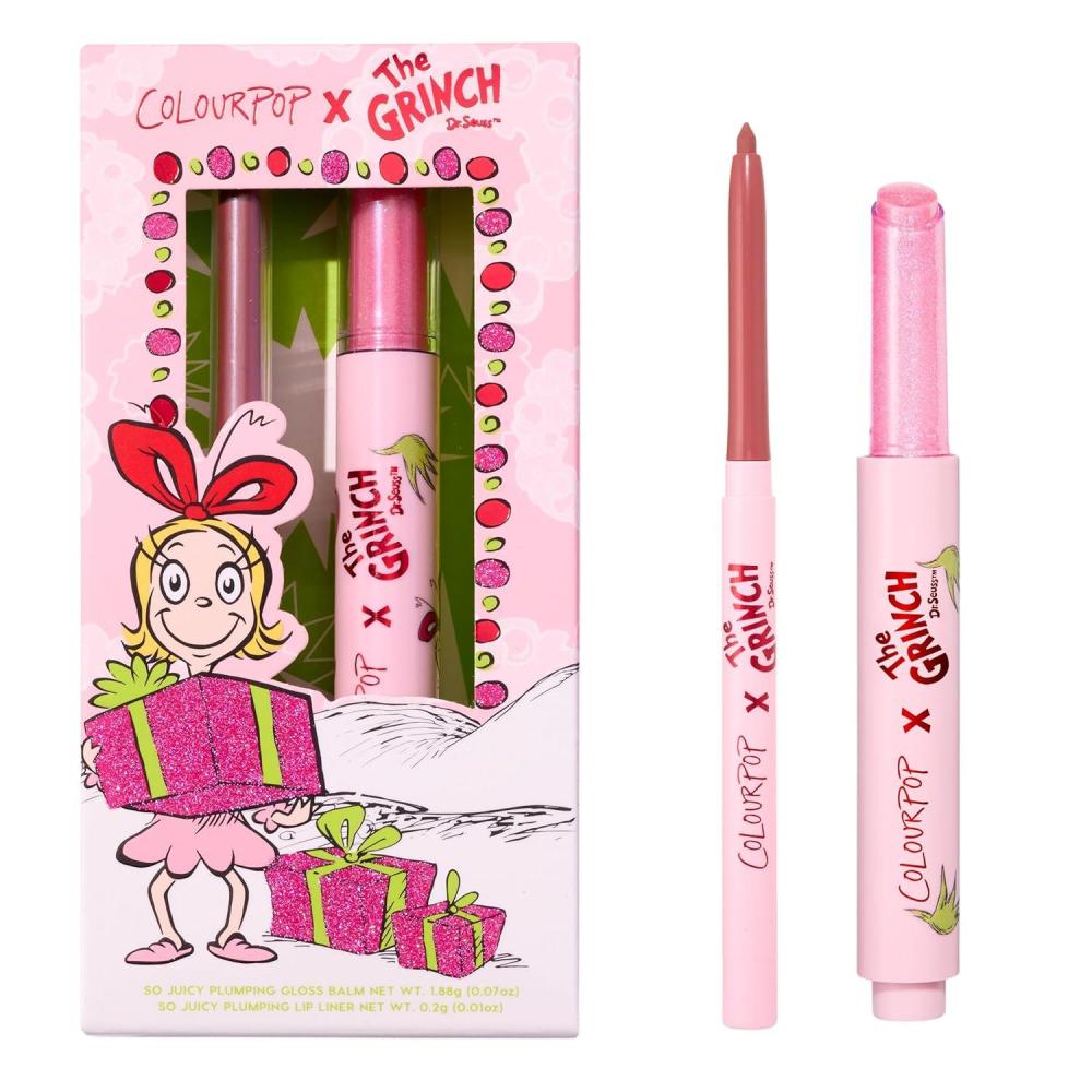 imageColourPop x The Grinch Pinky Who Lip Makeup Kit  Limited Edition Lip Liner amp Plumping Gloss Balm Hybrid Duo  Holiday Gift Set for Women 2 Count