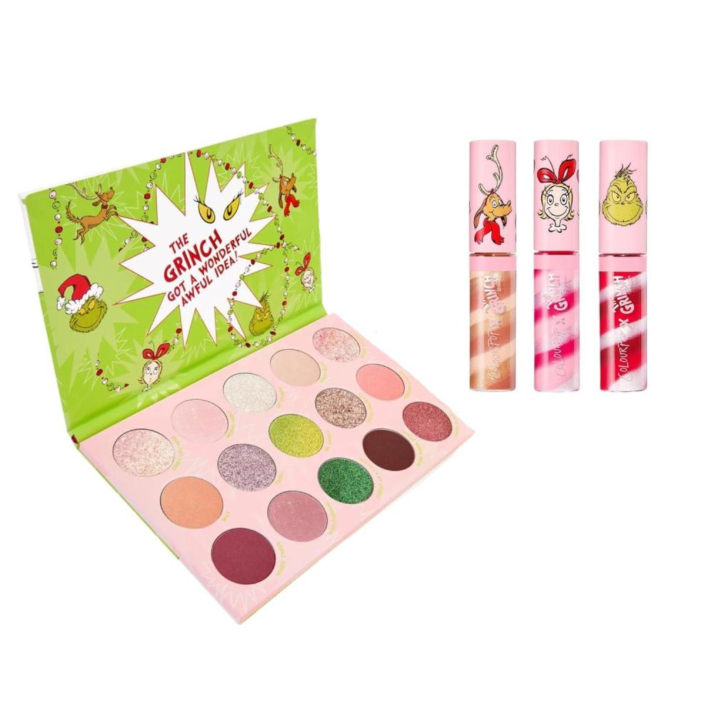 imageColourPop Holiday Mischief Duo  The Grinch Eyeshadow Palette 15 shades 063 oz  Swirl Lip Gloss Kit 3 ct HighPigment Eye amp Glossy Lip Makeup for Festive Looks