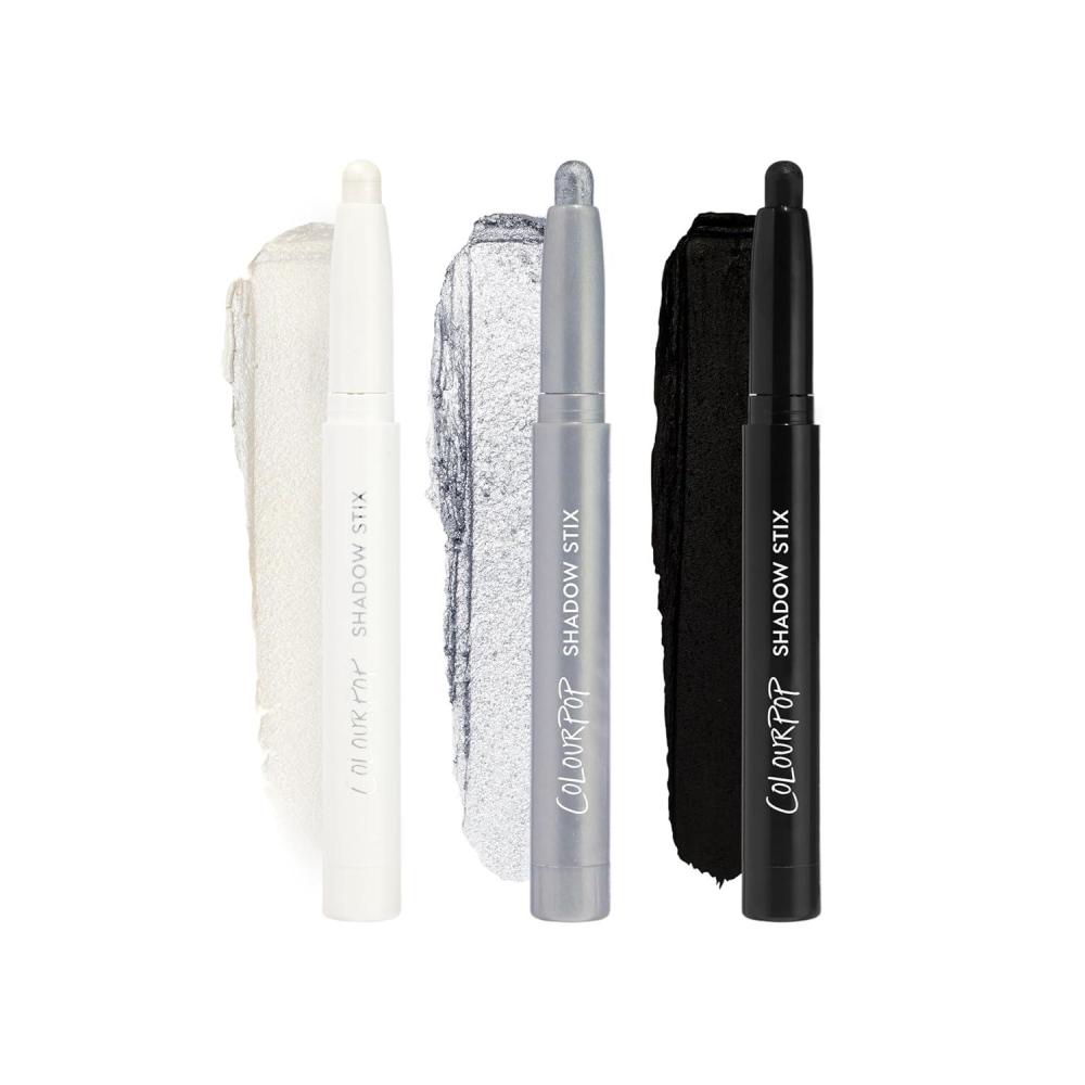 imageColourPop The Classics Shadow Stix Makeup Kit Matte Shimmer Eyeshadow Make Up Set Black Silver amp White Cream Eyeshadow Sticks with HighPigment amp Metallic Finishes 3 CountThe Classics