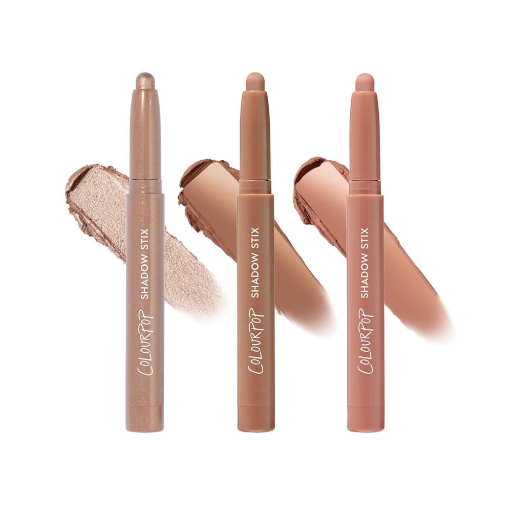 imageColourPop The Classics Shadow Stix Makeup Kit Matte Shimmer Eyeshadow Make Up Set Black Silver amp White Cream Eyeshadow Sticks with HighPigment amp Metallic Finishes 3 CountNude Attitude