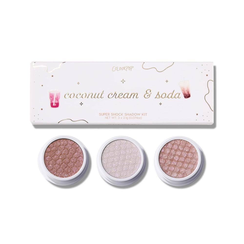 imageColourPop Milk Tea amp Boba Super Shock Eye Shadow Trio HighPigment CrmePowder Silver Plum Eye Makeup Glitter Eyeshadow Set with Zero Fallout and Unique Bouncy Texture 3 CountCoconut Cream and Soda