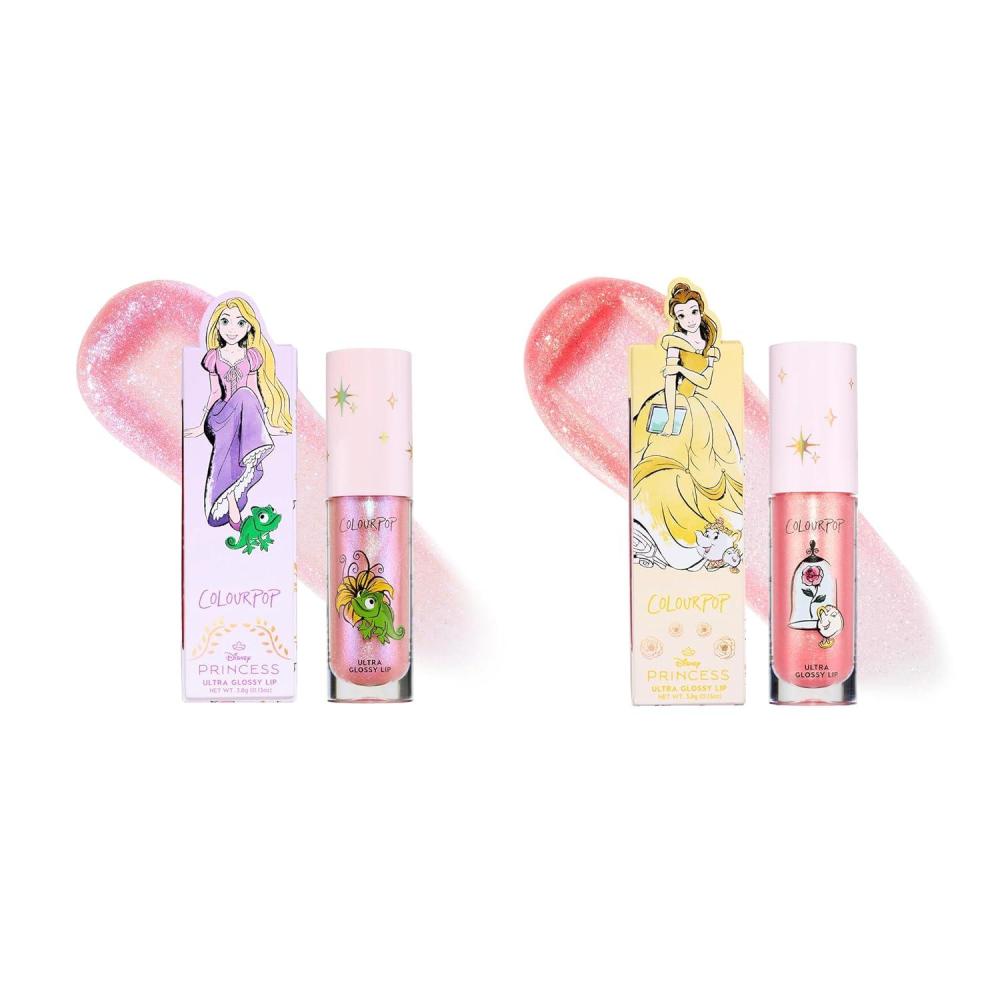 imageColourPop Disney Princess Lip Gloss Duo  Ultra Glossy Lip Gloss Courageous Rapunzel Pinky Lilac 024 Fl oz Mademoiselle Belle Rosy Pink 024 Fl oz Hydrating HighShine NonSticky Lip Gloss Set