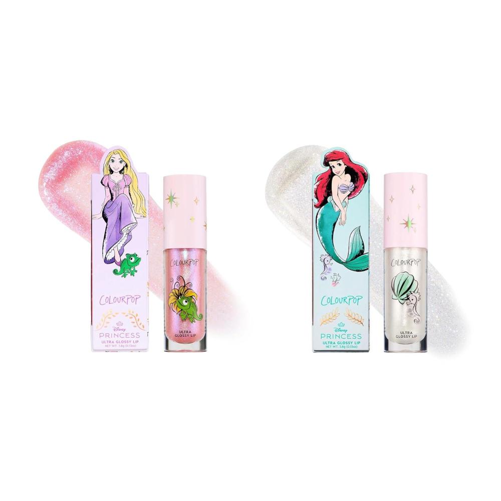 imageColourPop Disney Princess Lip Gloss Set Ultra Glossy Lip Gloss Bright Ariel Sparkling Opal 024 Fl oz Courageous Rapunzel Pinky Lilac 024 Fl oz Hydrating HighShine NonSticky Lip Gloss Set