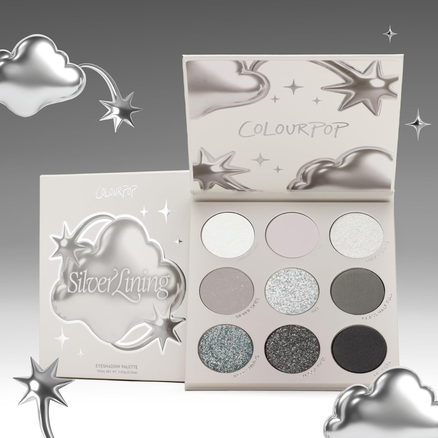 image:imageColourPop Silver Lining Eyeshadow Palette Cool Toned Silver Grey White amp Black Eyeshadow Palette with Matte amp Glitter Finishes HighPigment Smokey Eye Makeup with Longwear Formula 03 ozSilver Lining