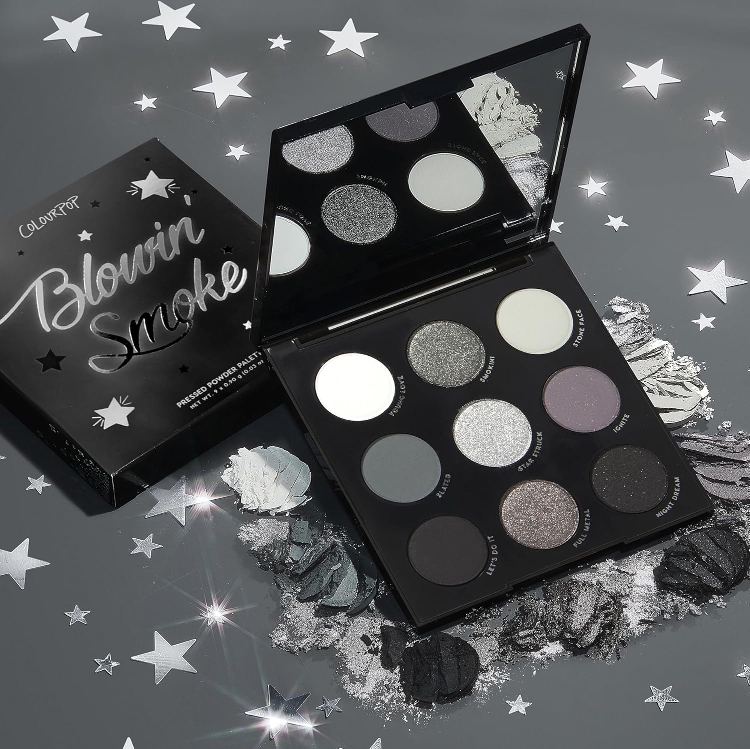image:imageColourPop Silver Lining Eyeshadow Palette Cool Toned Silver Grey White amp Black Eyeshadow Palette with Matte amp Glitter Finishes HighPigment Smokey Eye Makeup with Longwear Formula 03 ozBlowin Smoke