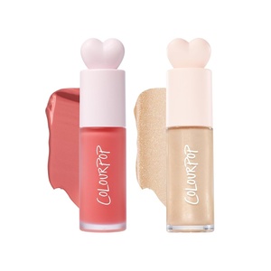 ColourPop Hi-Lite Dewy Liquid Highlighter + Liquid Blush – Face + Body Illuminator + Weightless Pink Blush with Hyaluronic Acid – Glowy Summer Makeup Set for Radiant Cheeks (2 Count)(Super Shy / Sugar Donut)